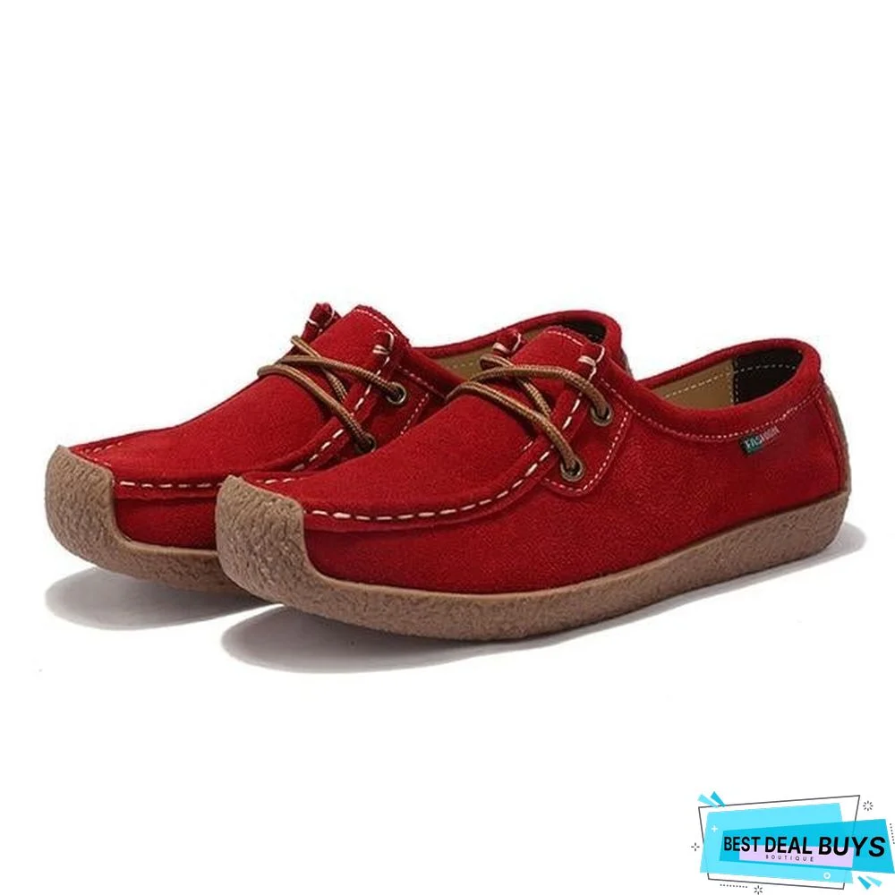 Women PU Leather Loafers Lace Up Folding Moccasins Foldable Casual Flats Shoes