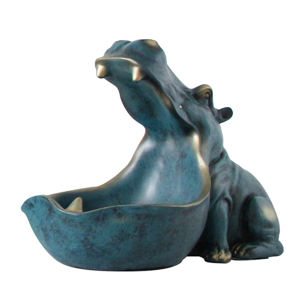 Resin Hippo Statue Sculpture Figurine Key Sundries Holder Craft (Dark Grey)