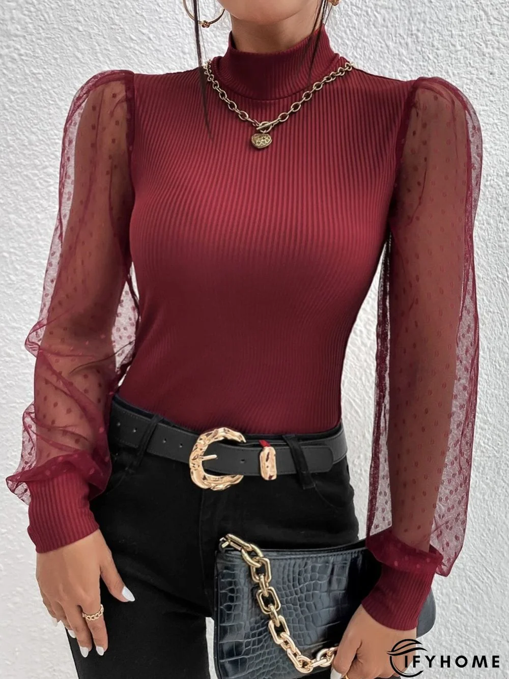 Regular Fit Party Stand Collar Lace Top Valentine's Day Top | IFYHOME