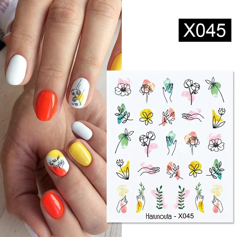 Harunouta Autumn Flowers Leaves Line Patter Nails Sticker Nail Art Decorations Decals Water Transfer Slider Foil Manicures Wraps-Nail Inspo