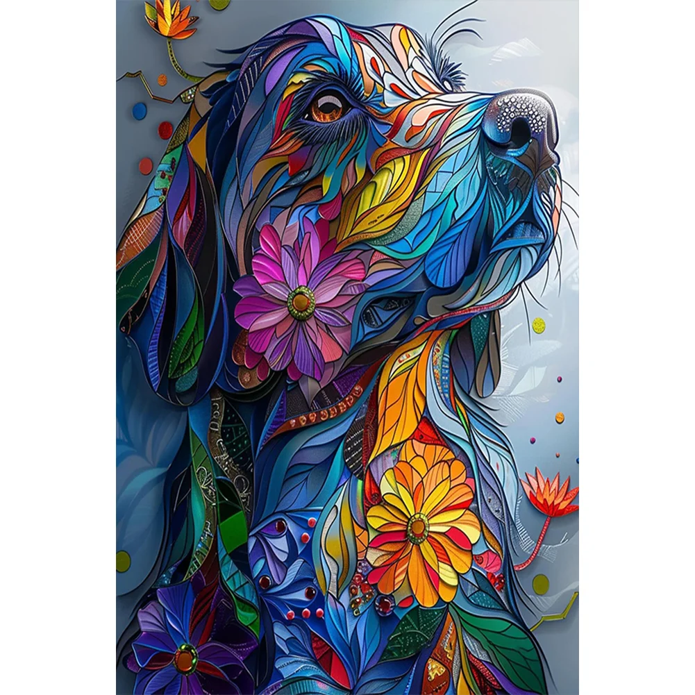 Full Round Diamond Painting - Flower Dog(Canvas|40*60cm)