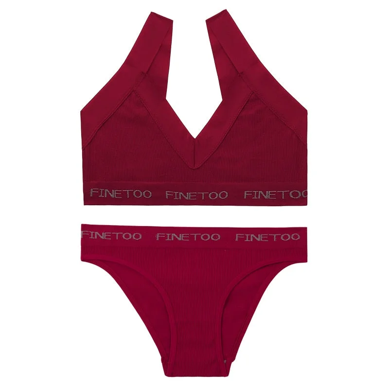 FINETOO Sexy Women Seamless Bra Set Bralette Crop Top Pantys Brassiere Suit Fitness Underwear Lingerie Female Push Up Tank Top