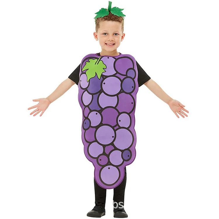 Kids Children Fruit Watermelon Apple Banana Pineapple Grape Lemon Smocked Costume Hat Funny Food Cosplay Carnival Suit