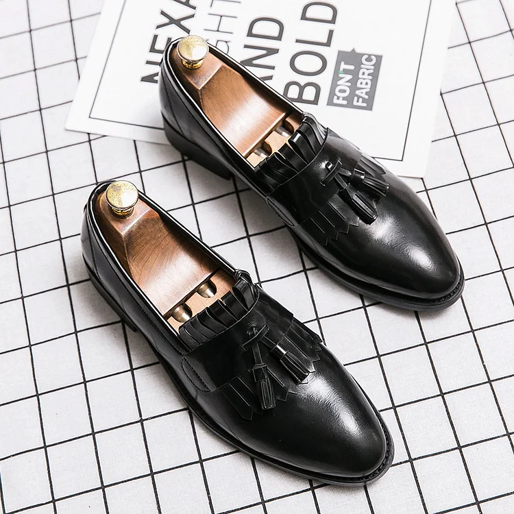 PU Leather Tassel Slip-On Pointy Toe Casual Loafers Shoes