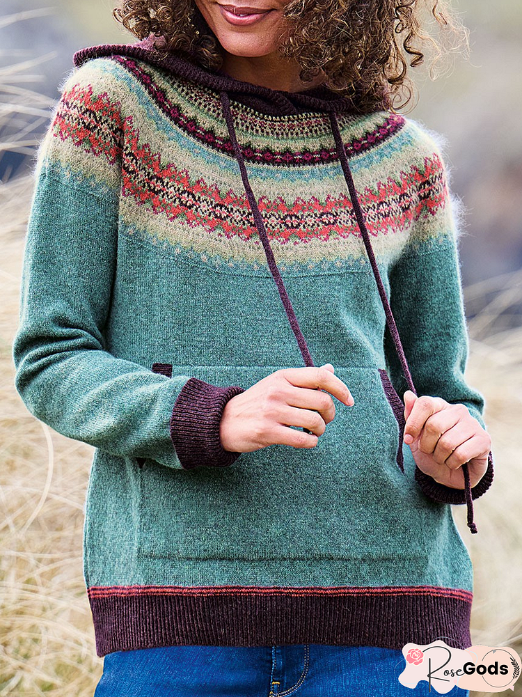 Ethnic Cotton-Blend Loose Sweater