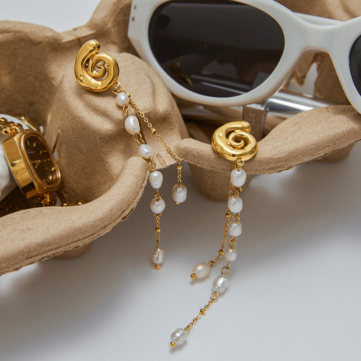 Jie Ding Stainless Steel Pearl Earrings Tassel Earrings Earrings Female Design Titanium Steel