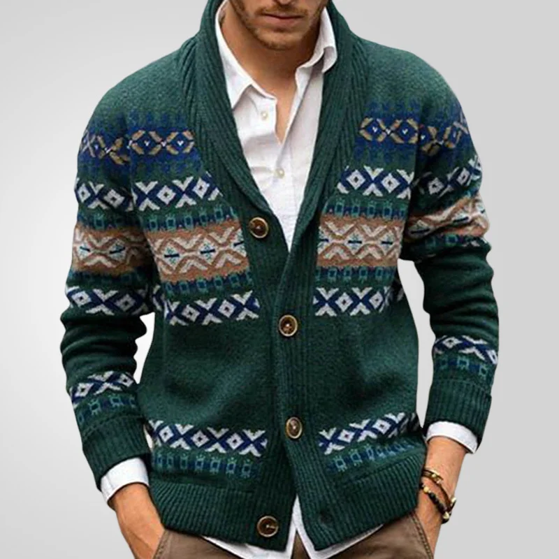 Uveng Uveng Men's Autumn And Winter Knitted Cardigan Collared Long-Sleeved Silk Coat SY0129