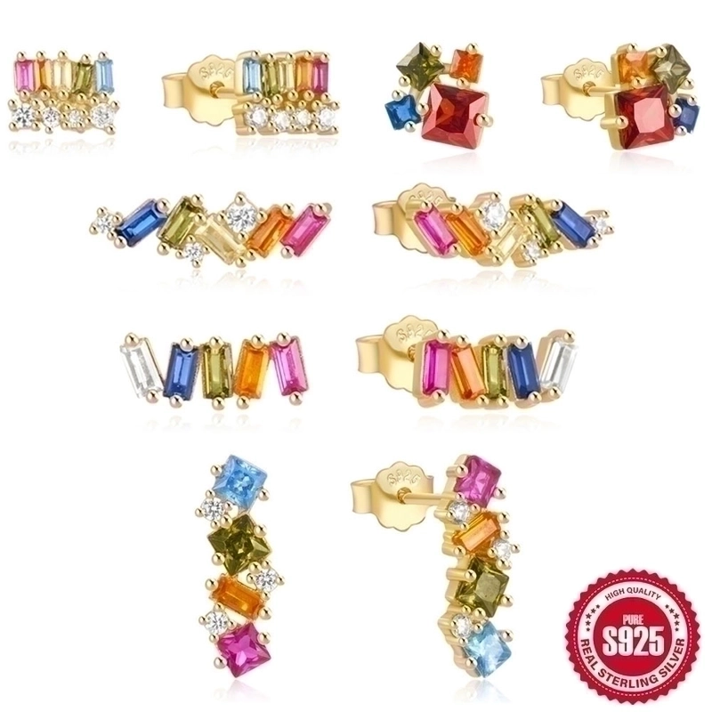 1 Pair 925 Sterling Silver Zircon Geometric Ear Studs