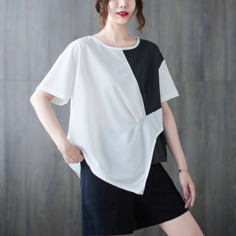 Loose Splicing Short Sleeve Crewneck T-Shirt