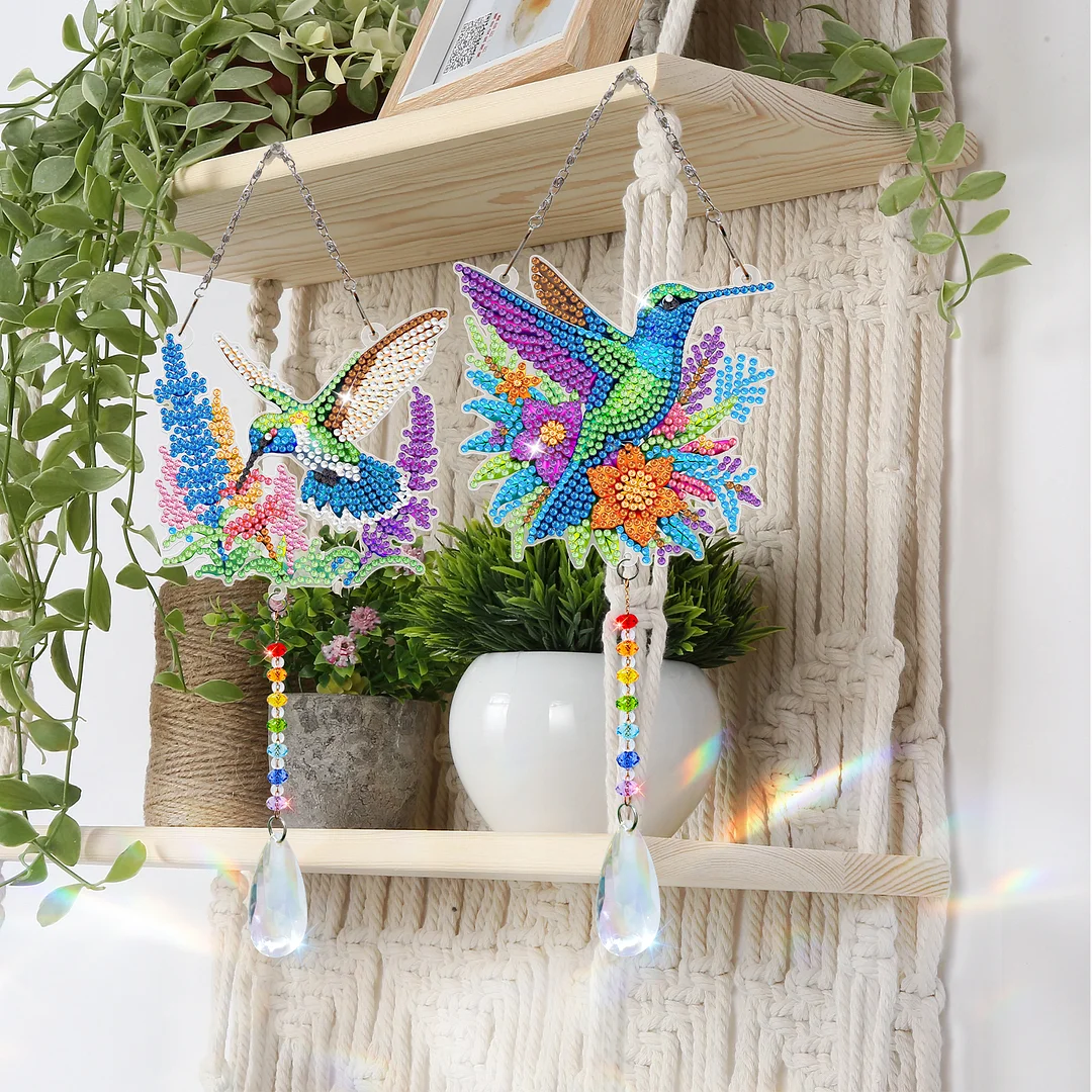 2Pcs Hummingbird DIY Double-Sided Diamond Painting Hanging Kits Diamond Painting Suncatcher Craft Kit for Home Garden Wall Decor Gift