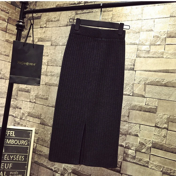 Uveng Uveng Half-Dress Girl Spring And Autumn Winter 2023 New Wool High Waist Long Open Fork And Hip Long Skirt