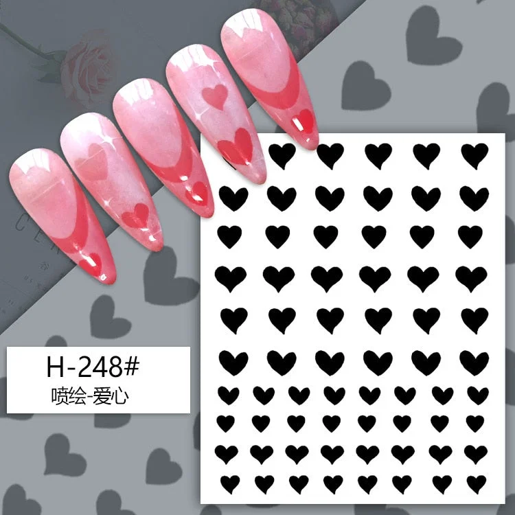 1PC 3D Nail Stickers Black Heart Love Self-Adhesive Slider Letters Nail Art Decorations Stars Decals Manicure Accessories-Nail Inspo