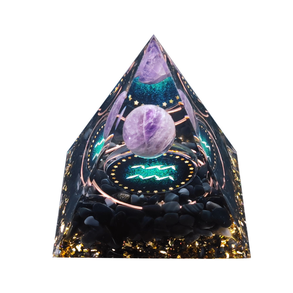 Natural Orgonite Pyramid Crystal Reiki Chakra Energy Generator (Aquarius)