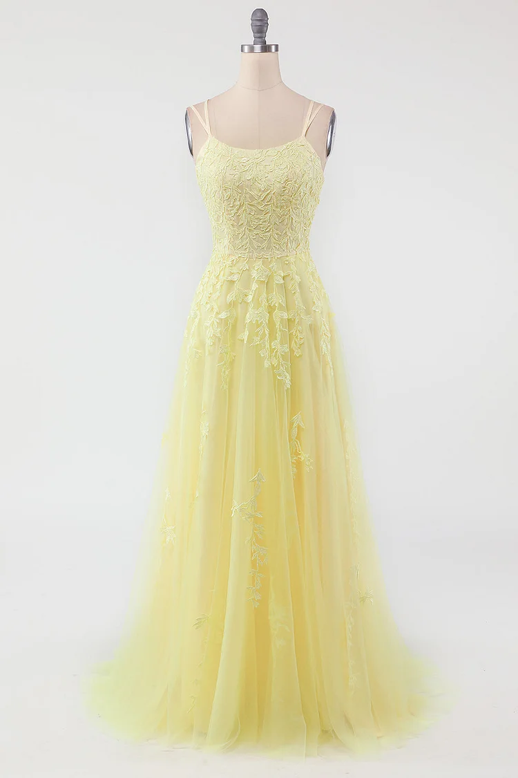 Yellow Spaghetti Straps Prom Dress