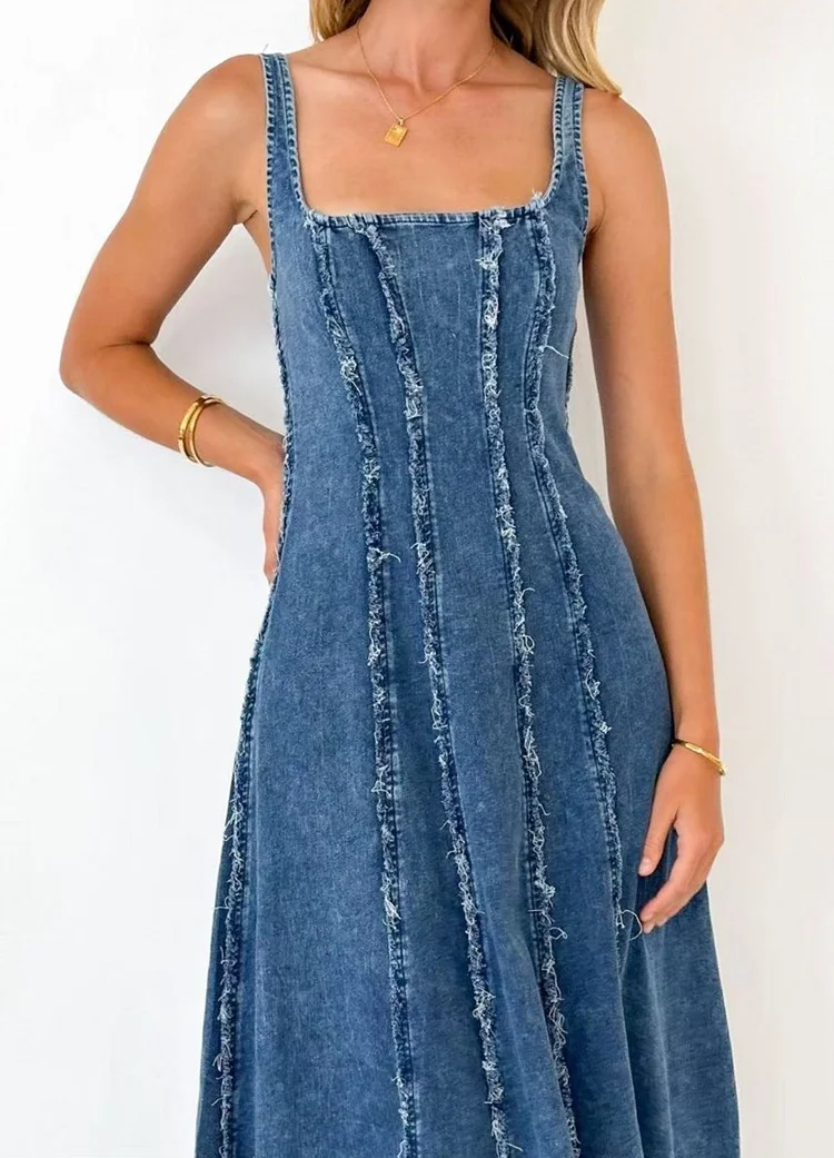 Women's 2025 Thin Denim Dress Retro Style Swinging Suspender Dress