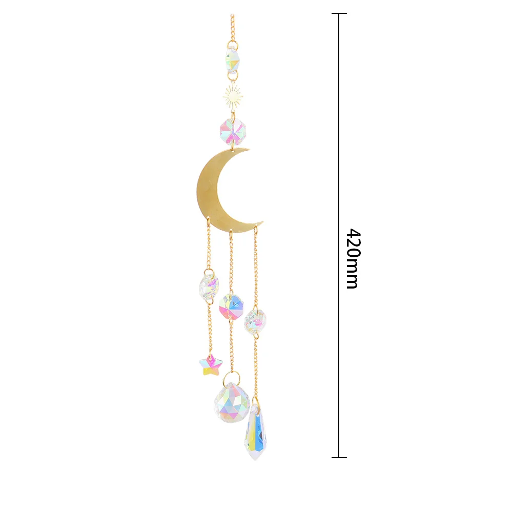 Hanging Crystal Light Catcher Metal Moon Sun Garden Wall Wind Chime (61)