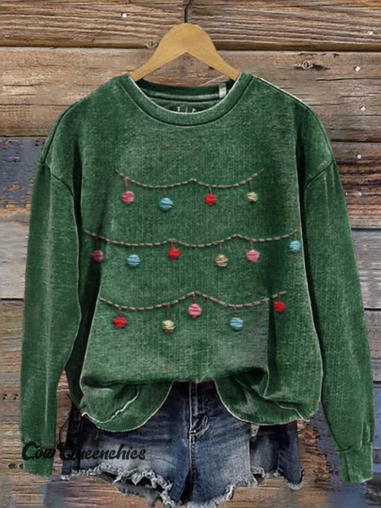 Retro Christmas Tree Casual Cotton Sweatshirt Multicolor / S