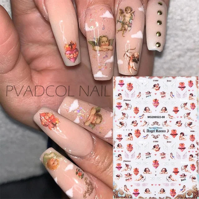 Nail Art 3D Stickers Decals Hearts Gold Manicure Nails Design Adhesive Sticker Wraps Tip Decoration-Nail Inspo