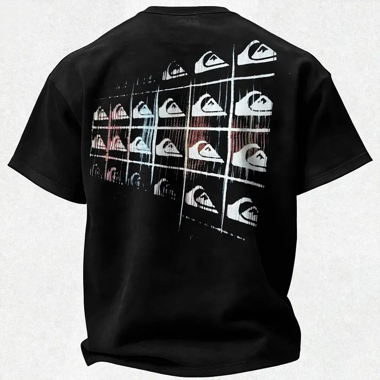 Glitch Grid Quiksilver Logo Printed Men's T-shirt