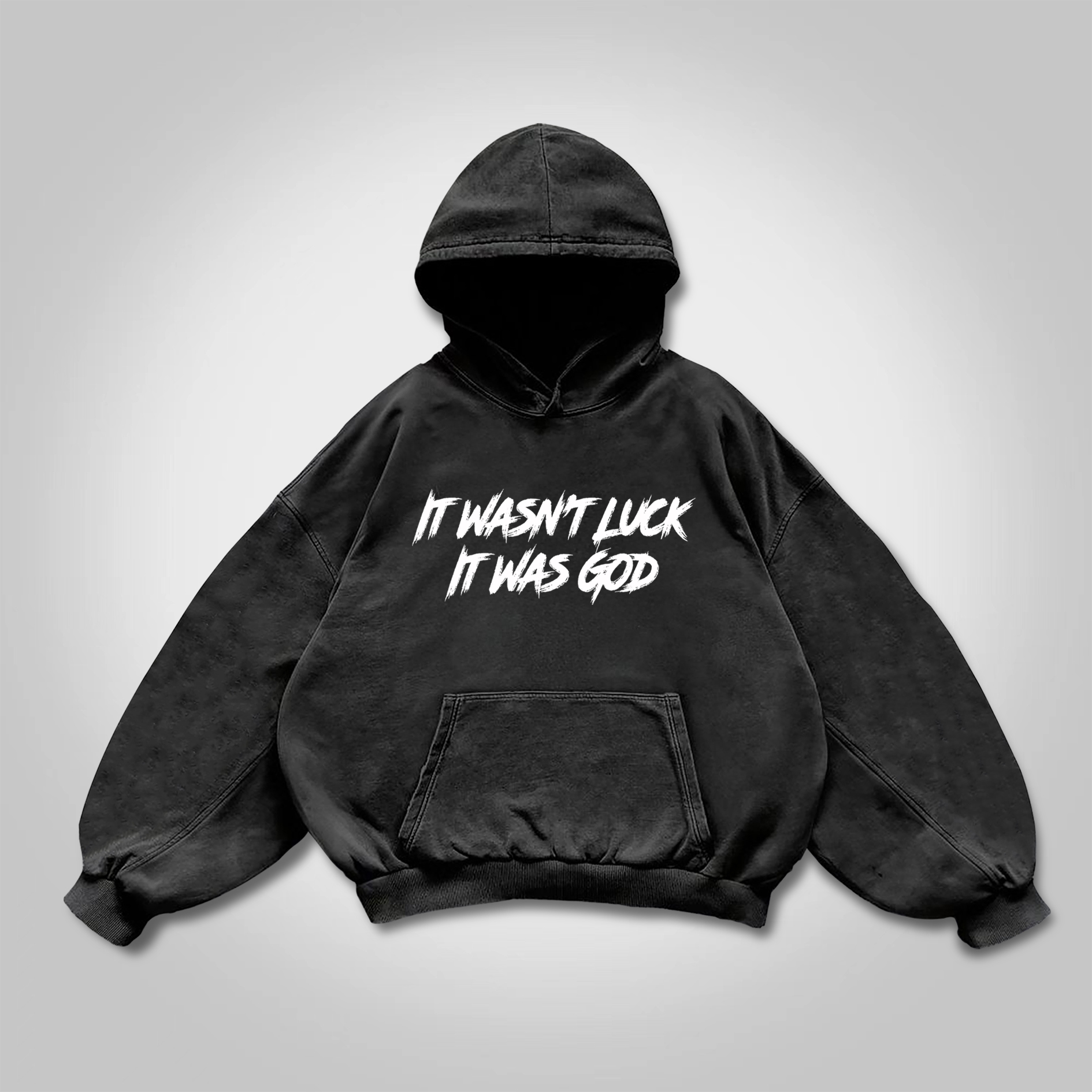 It Wasn't Luck It Was God Print Washed Hoodie