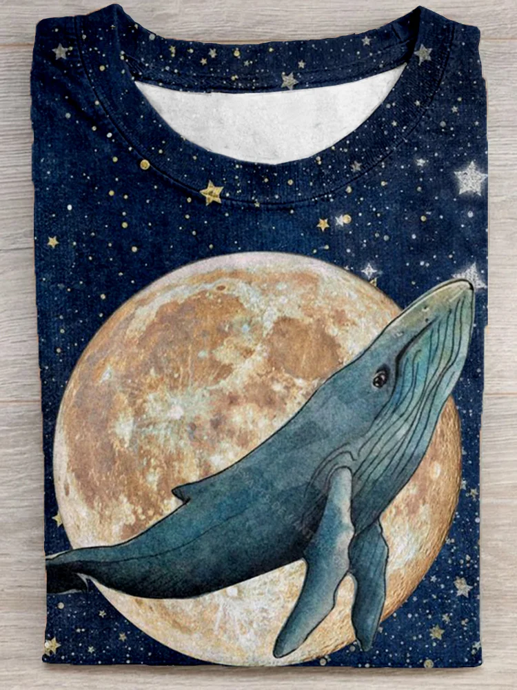 Whale In The Night Sky Art Painting T Shirt