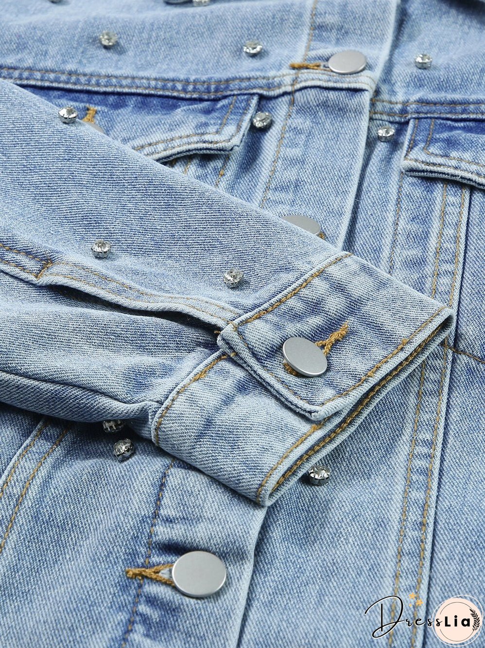 Light Wash Denim Jacket with Crystal Detail