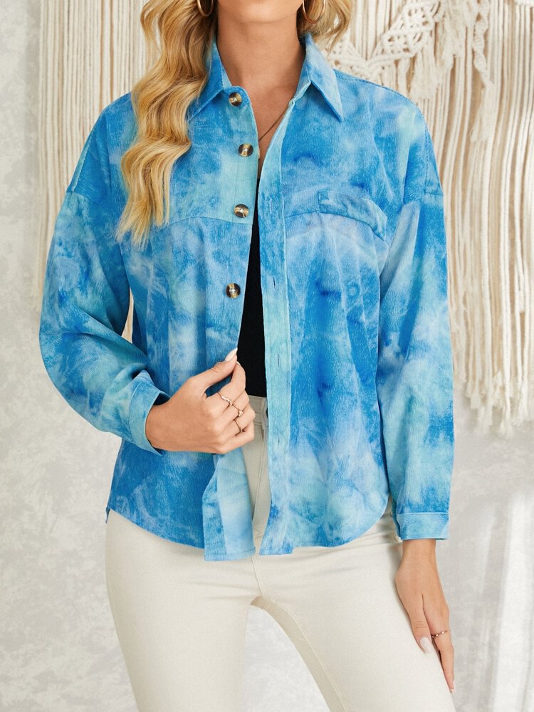 Tie Dye Corduroy Button Long Sleeve Lapel Jacket - BlackFridayBuys
