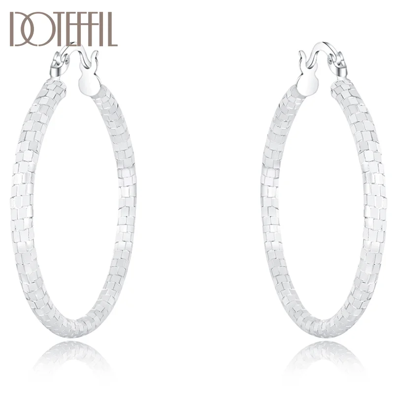 DOTEFFIL 925 Sterling Silver Square 40mm Circle Hoop Earrings For Women Jewelry