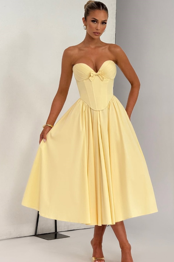 Ovlias Fashion Yellow Strapless Sweetheart Empire Prom Dress with Pleated JQ0038