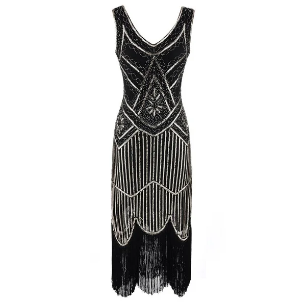 1920s Sequin Fringed Paisley Flapper Dress Gatsby Prom Party Dress
