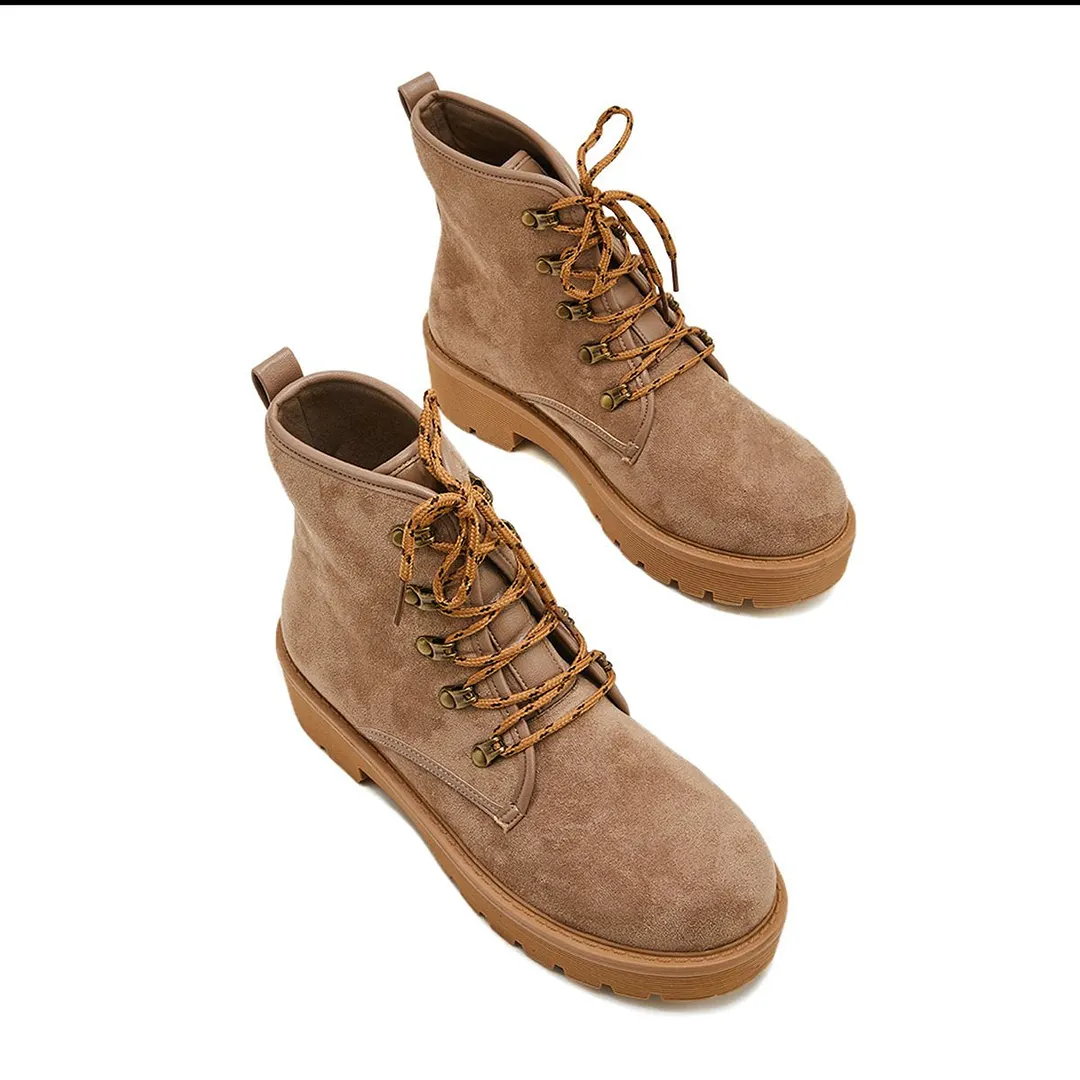 Women's Simple Faux Suede Lace Up Combat Boots