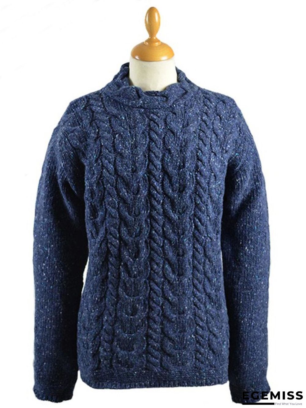 Blue Knitted Long Sleeve plus size Sweater | EGEMISS