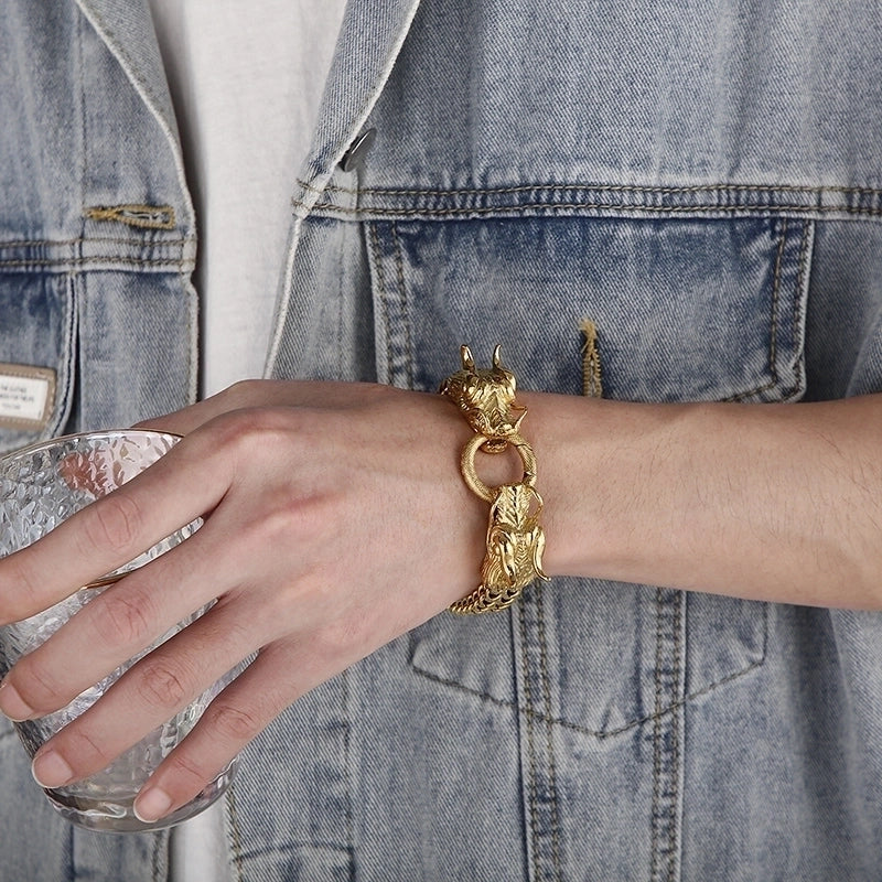 Hip-Hop Dragon 304 Stainless Steel 18K Gold Plated Men’s Bracelets