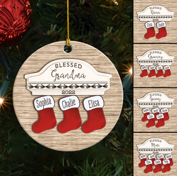 Blessed Grandma With Kids Personalized Cicle Ornament
