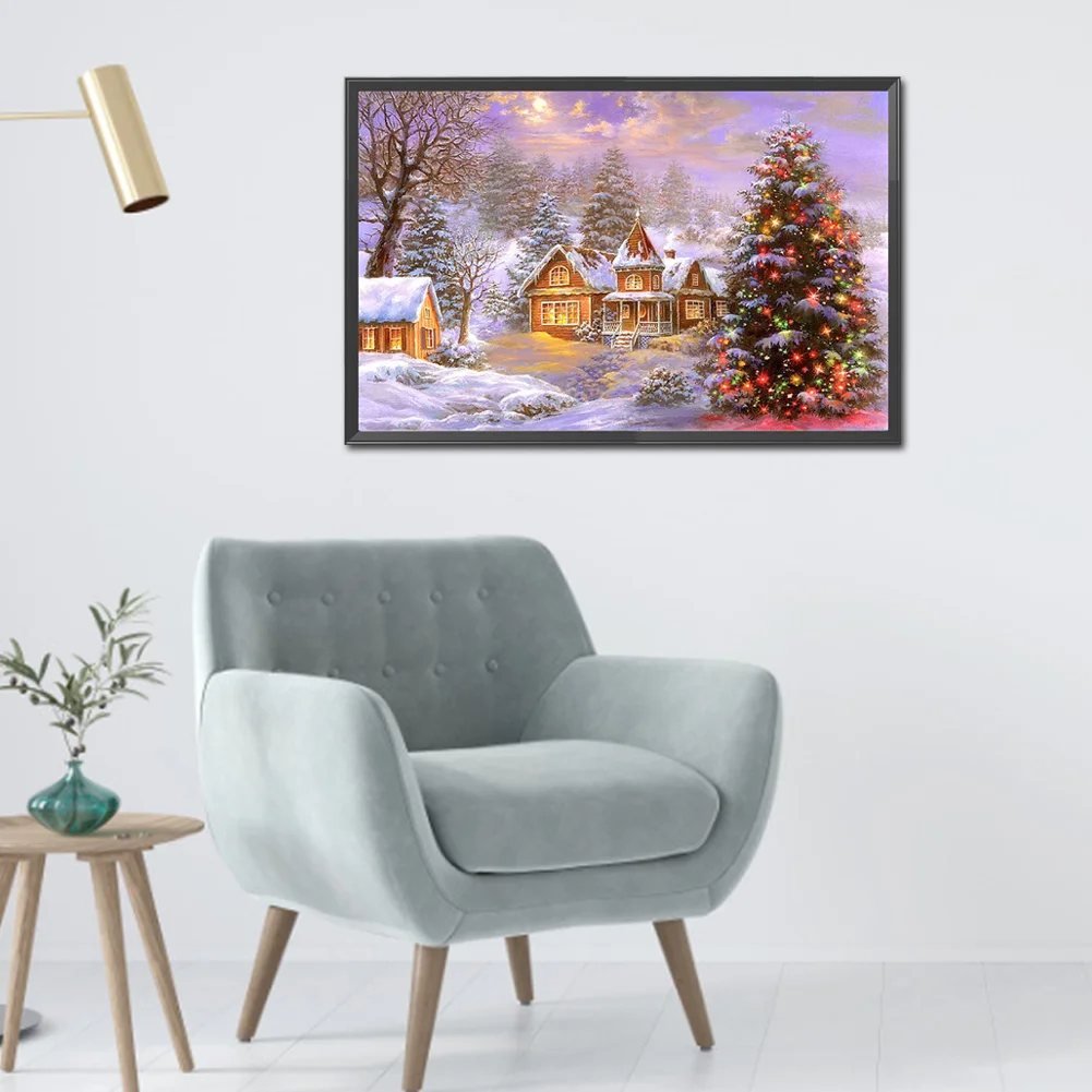 Diamond Painting - Full Round Drill - Christmas Tree Snow Town(70*45cm)
