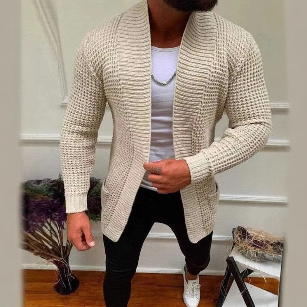 Uveng Uveng Men's Fashion Men's Casual Long Sleeve Lapel Knit Sweater Men's Coat