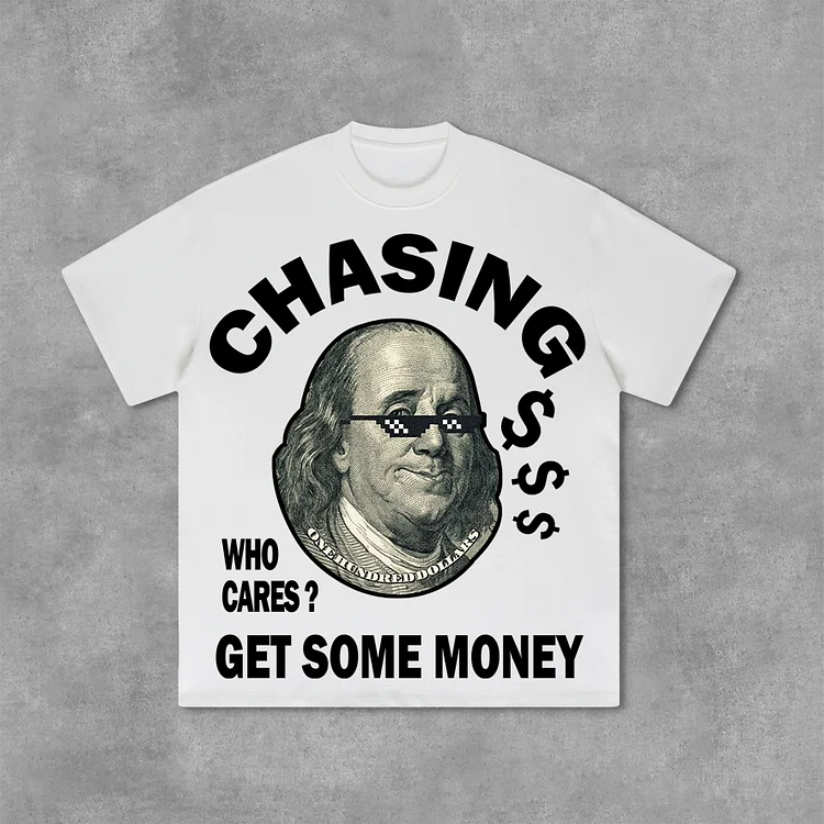 Vintage Chasing Money Graphic Print Cotton T-Shirt SOPULA