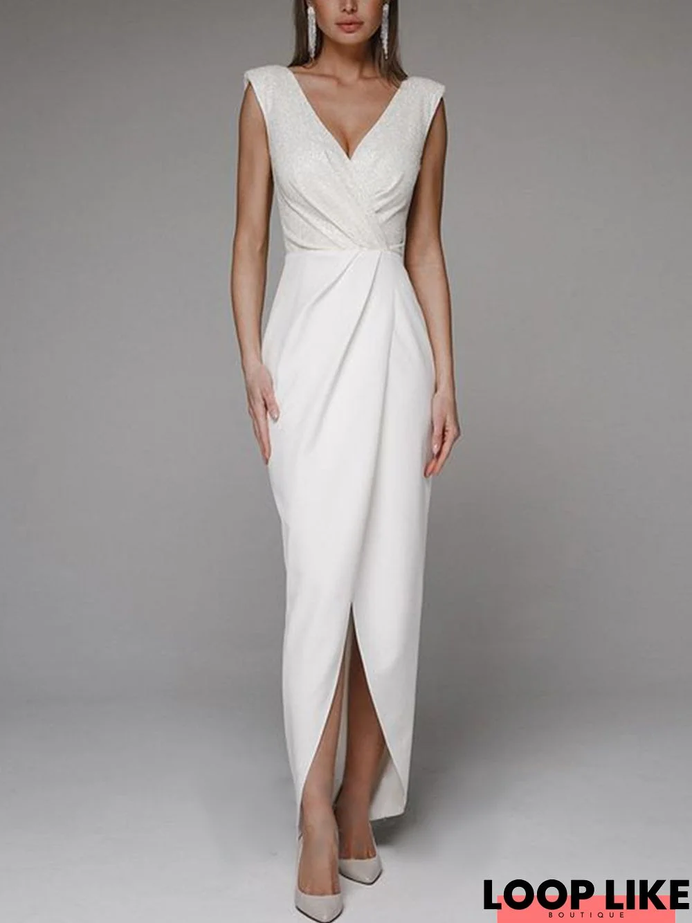 V Neck Plain Glitter Elegant Regular Fit Micro-Elasticity Party Dress