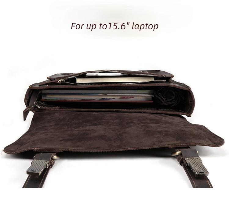 New Handmade Crazy Horse Leather Men Portfolio for 15.6" Laptop