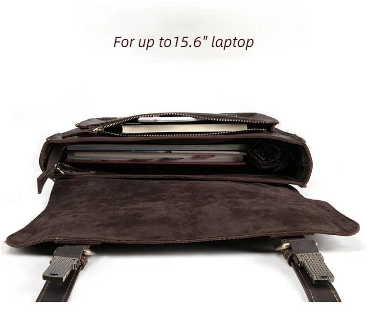 New Handmade Crazy Horse Leather Men Portfolio for 15.6" Laptop