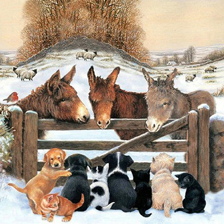 Old Donkey And Small Animals 45*45CM(Canvas) Full Round Drill Diamond Painting gbfke