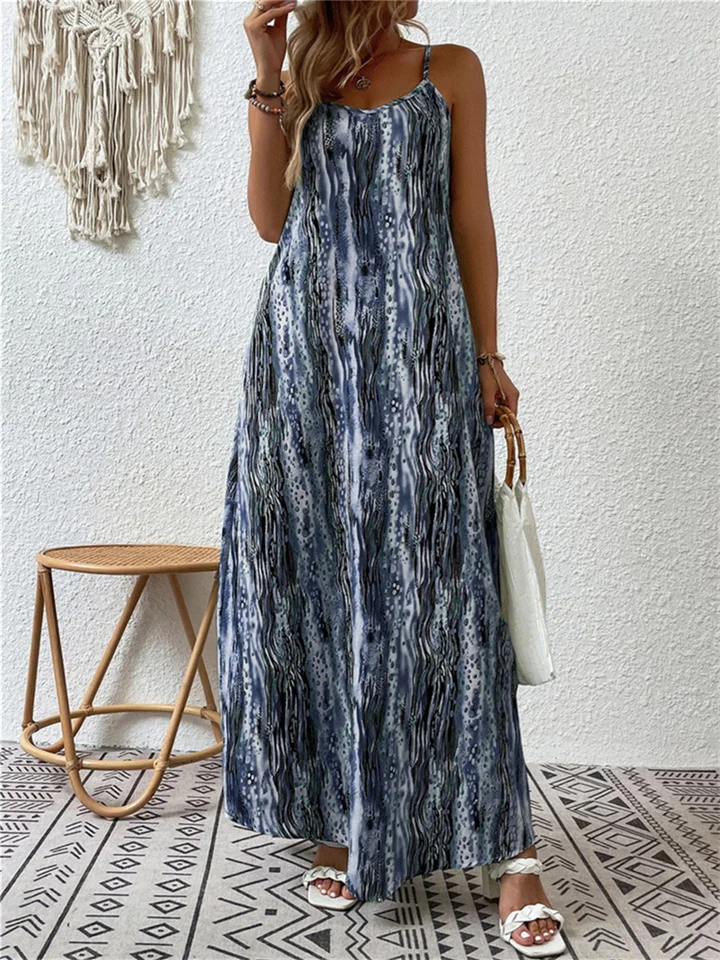 Spring and Summer Women's Trend Print Halter Dresses Long Irregular Comfortable Casual Dress-Cosfine