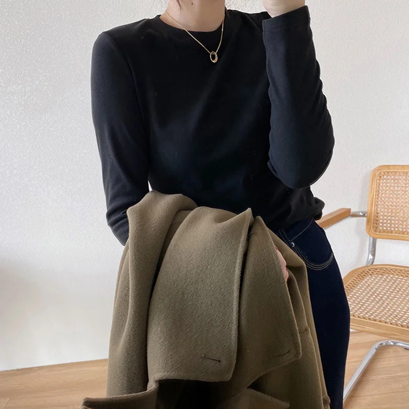 Brownm Brownm German Velvet Undershirt Women's Dress With Autumn-Winter 2024 Autumn-Winter Long-Sleeved T-Shirt Korean Version White Round Collar Top