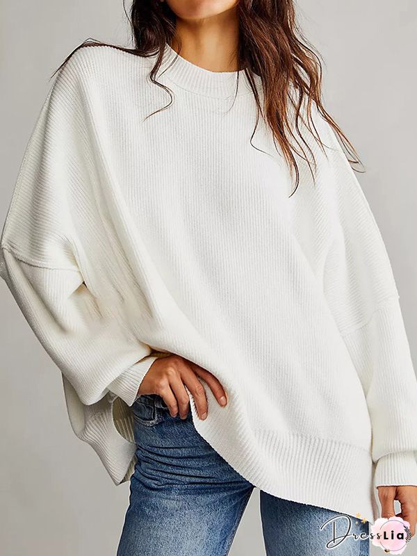 Women Boho Winter Cotton Beach Vintage Long sleeve Loose Crew Neck Sweater