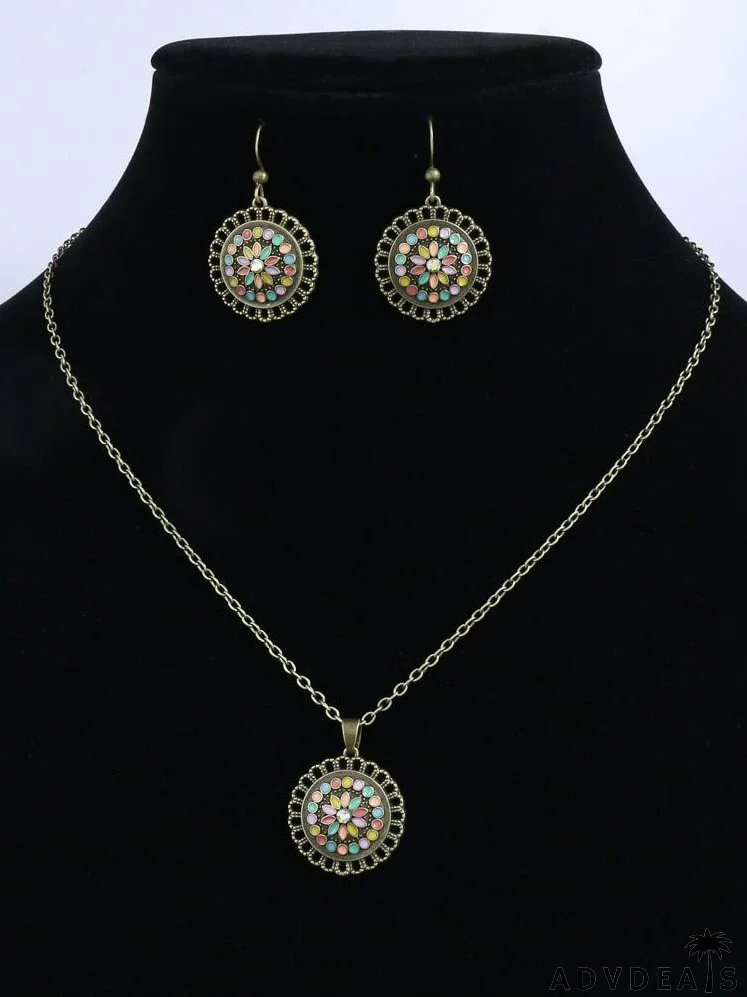 3pcs Rhinestone Flower Decor Jewelry Set