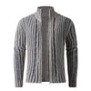 Men's Striped Cable Knit Turtleneck Sweater Zipper Cardigan by Inlyline