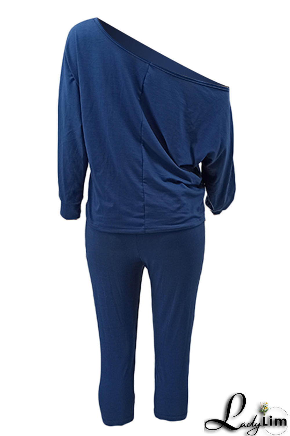 Black Fashion Print Patchwork One Shoulder Long Sleeve Two Pieces