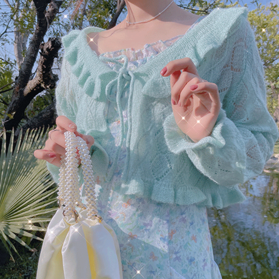 Fairy Tales Aesthetic Fairycore Flounces Soft Knitted Cardigan QueenFunky