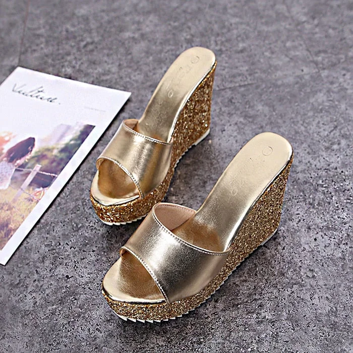 2021 Summer New Platform Wedge Sandals For Women's With Sequins  Fish Mouth Word slippers