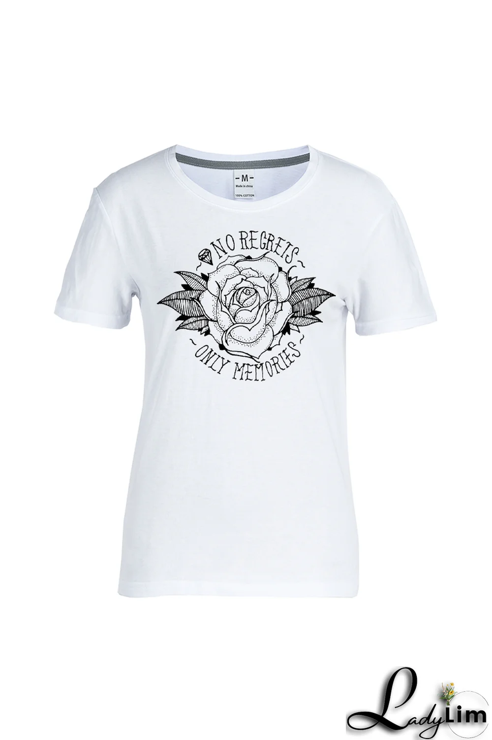 White Casual Daily Print Patchwork Letter O Neck T-Shirts